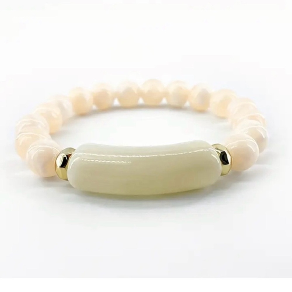 Handmade Marbled Beaded Bracelet in Natural Ivory New in Package